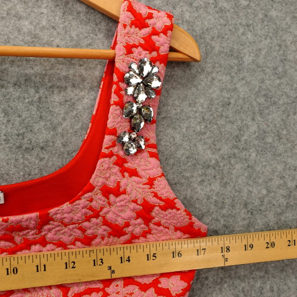 Zara Women Large Red Pink Metallic Floral Crop Tank Top Fitted Bustier Embellish - Picture 4 of 12